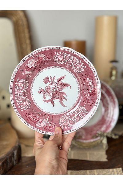 SPODE طبق كيك كاميليا سيريز أحمر وردي من سبوند عتيق مقاس 19 سم