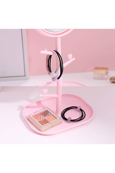 Flippy HD Cosmetic Mirror with Stand, 360° Rotation, 15 cm, Jewelry Base & Arms, Ear Design, Pink