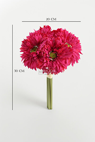 Yapay Çiçek Deposu Yapay Çiçek 6lı Kaliteli Saçaklı İri Gerbera Buketi Fuşya