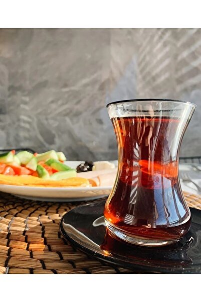 Luna Siyah İncebelli Çay Seti 12 Parça
