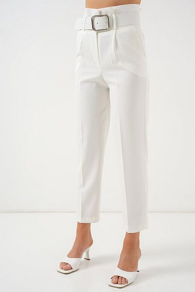 JANES 6556 Pantaloni din țesătură cu centură - Ecru