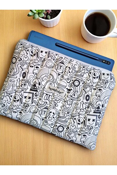 Ayza Stüdyo Eğlenceli Doodle Desenli Tablet Çantası, 10-12 inç Uyumlu Pofuduk...