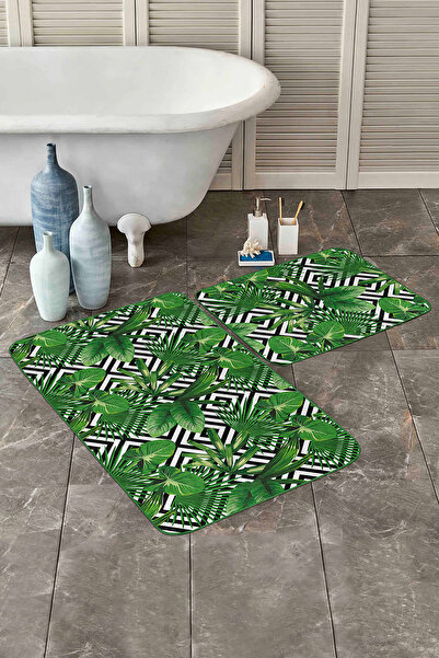 Realhomes Geometrik Şekilli Zemin 3d Tropik Yaprak Motifli 2'li Kaymaz Tabanl...