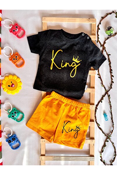KapsülBebek 100% Cotton Baby & Kids Summer Set of 2 – King Printed T-Shirt Shorts Set, Baby Boy