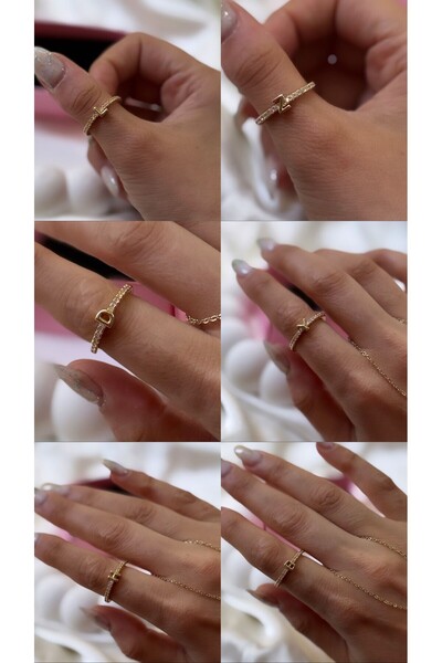 ÖNKÜTAKI Kişiye Özel Baş Harfli Altın Kaplama Yüzük