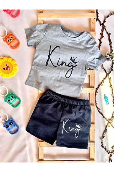 KapsülBebek 100% Cotton Baby & Kids Summer Set of 2 – King Printed T-Shirt Sh...