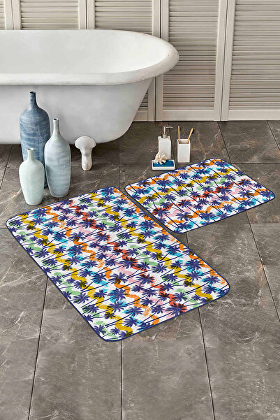 Realhomes مجموعة سجادات الحمام والمطبخ المكونة من قطعتين من أشجار النخيل الزر...