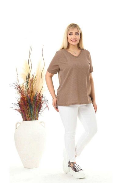 fly just Women's Large Size V-Neck Silvery Striped Viscos Tshirt