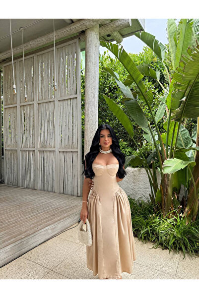 St boutique Korse Detaylı Midi Boy Elbise