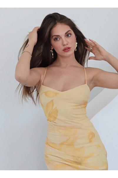 St boutique İnce Askılı Batik Desen Elbise