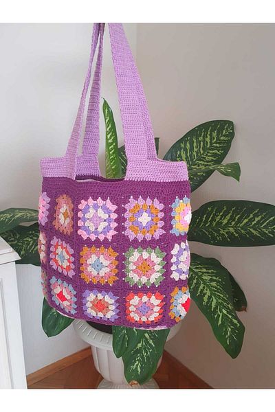 NEXT LİFE STORE Square Motif Medium Size Bohemian Style Stylish and Useful Hand Knitted Shoulder Bag