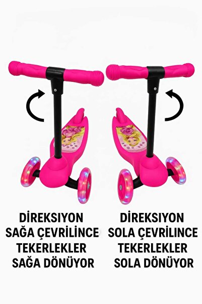 Scooter Işıklı Direksiyonu Dönebilen Prenses Desenli 3 Tekerlekli Çocuk Scooter | 3- 7 Yaş Max 55 kg