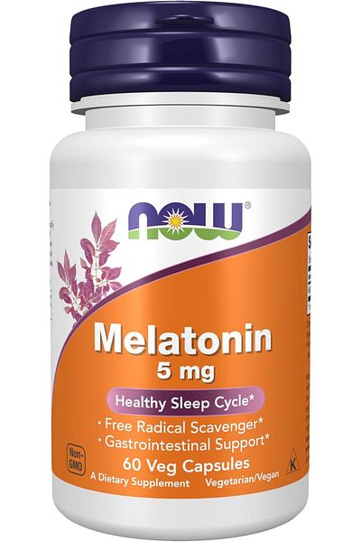 Now Foods Supplements, Melatonin 5 mg, Free Radical Scavenger*, Healthy Sleep Cycle*, 60 Veg Capsule