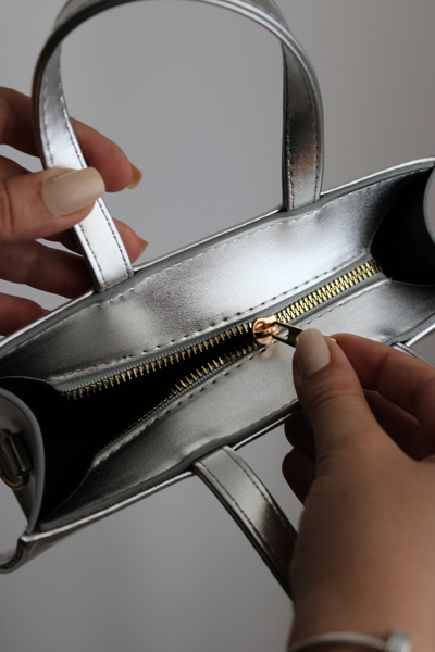 Mimoza Women's Embroidery Detailed Silver Color Women's Shoulder and Hand Bag – Plush Charm