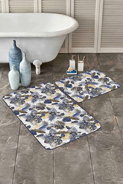 Realhomes Gold Detailed Navy Blue Tropical Leaf Special Designed 2-Piece Bath...