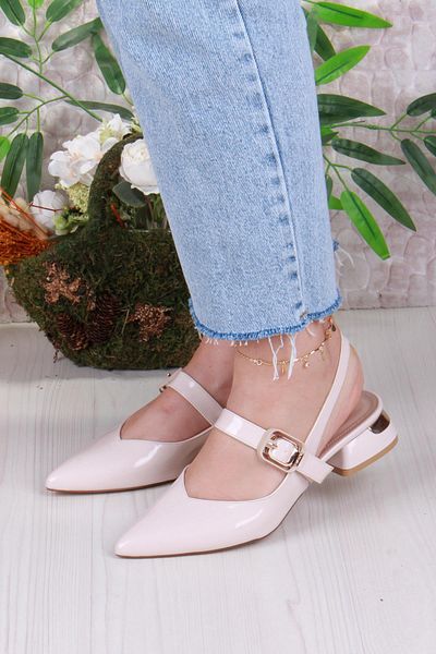 fort 129-1210 Fls Patent Leather Low Heel Open Back Closed Front Women's Shoes