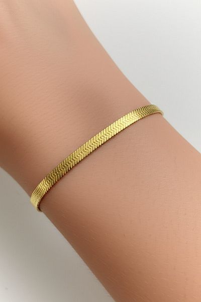 HASBY Women Men Herringbone Herringbone Chain Bracelet – Stainless Steel, Waterproof, Adjustable