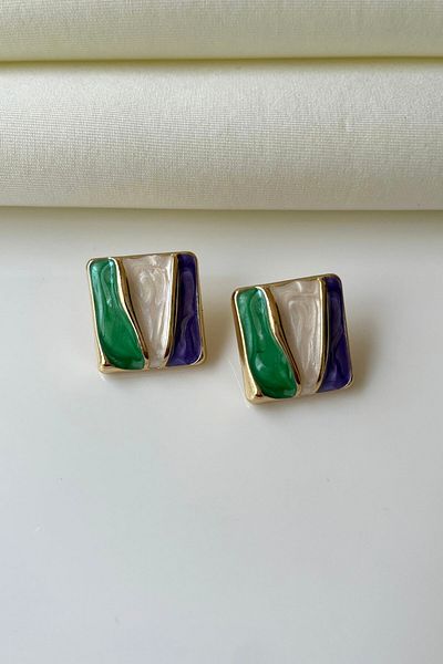 Nilsu Jewellery Accessory Gold Detailed Multicolored Pearlescent Crushed Plate Earrings