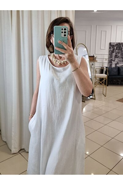 pudubutik Cotton Long White Dress