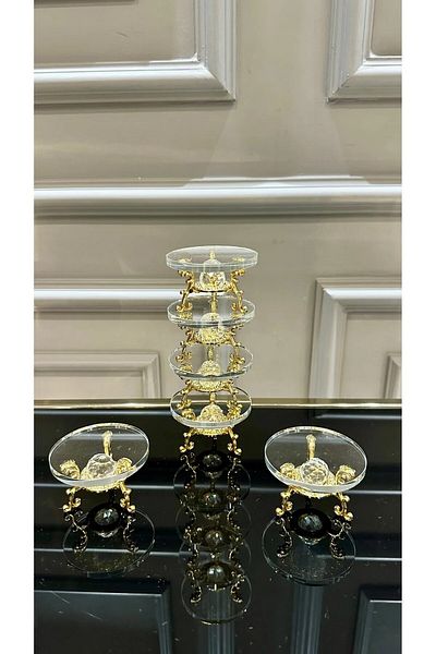 LOKMAN ZÜCCACİYE 6 Pcs Crystal Glass Metal Foot Presentation & Candy Display with Ring