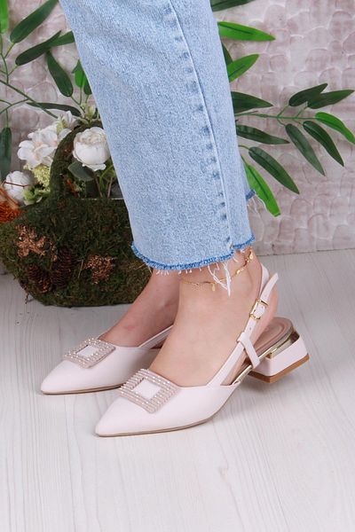 fort 077-2058 Fls Satin Buckle Detailed Low Heel Open Back Closed Front Women's Shoes