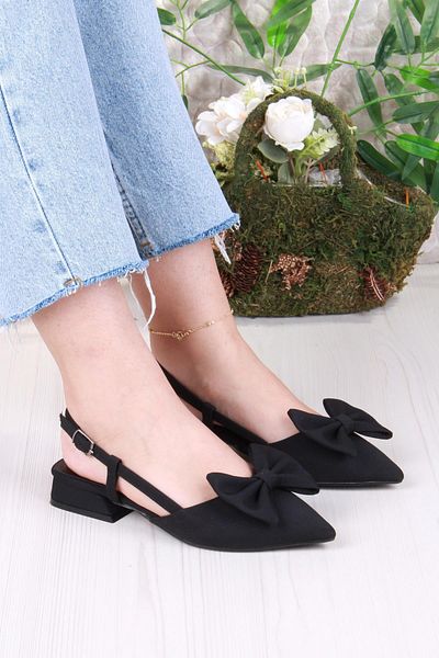 fort 018-903 Fls Satin Bow Detailed Low Heel Open Back Closed Front Women's Shoes