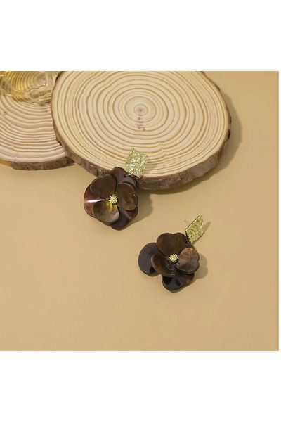 mos&more French Style Gold Brown Steel Stud Earrings