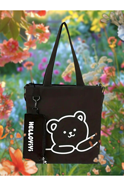 ORGANICYOU HELLOYIYI Küçük Ayı Tek Omuz Çantası, İki Parça Set, Geniş Kapasiteli Öğrenci Crossbody Çanta