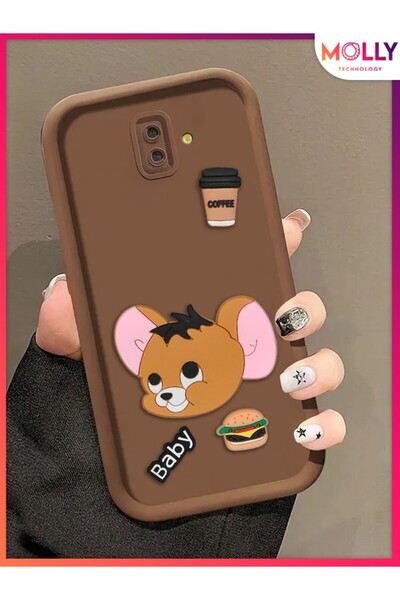 Molly Samsung Galaxy J6 PLUS Için Fallow Brown Kenarları Kalın 3d Kabartmalı Baby Jerry Silikon Kılıf