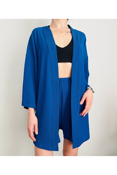 VOL Belted Front Tie Kimono (Cardigan) - Shorts Set