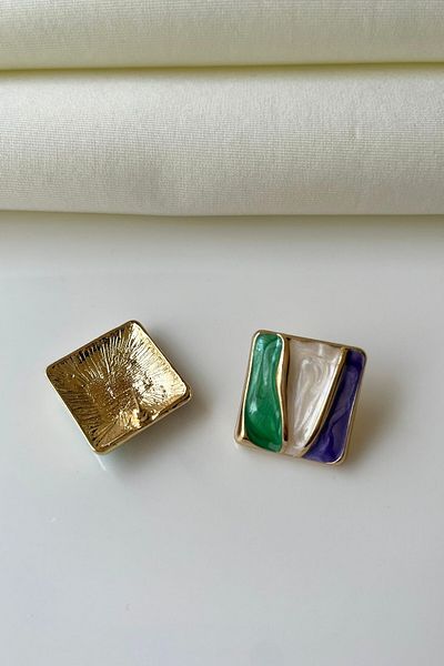 Nilsu Jewellery Accessory Gold Detailed Multicolored Pearlescent Crushed Plate Earrings