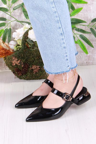 fort 129-1210 Fls Patent Leather Low Heel Open Back Closed Front Women's Shoes