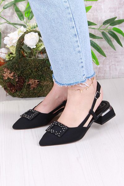 fort 077-2058 Fls Satin Buckle Detailed Low Heel Open Back Closed Front Women's Shoes
