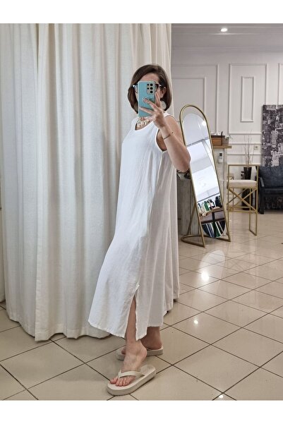 pudubutik Cotton Long White Dress