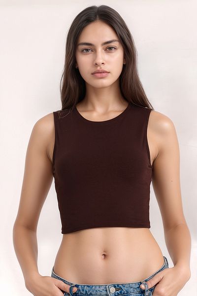 Soweto Cotton, Lycra Crop Crew Neck Sleeveless Undershirt