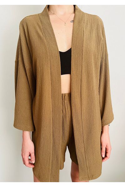 VOL Belted Front Tie Kimono (Cardigan) - Shorts Set