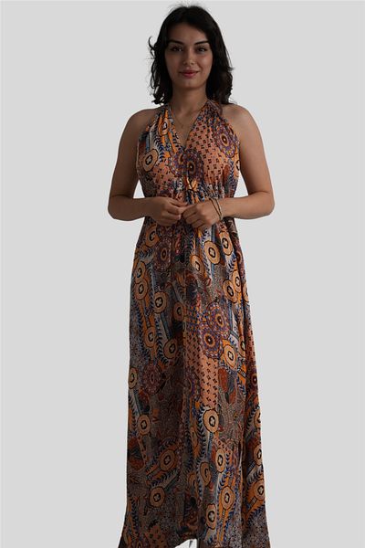Miss Boheme Brown Halter Neck Bohemian Dress