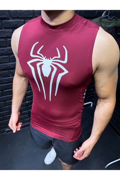 YHM Burgundy White Compression Men's Athlete Tank Top - Muscular Fit Cut