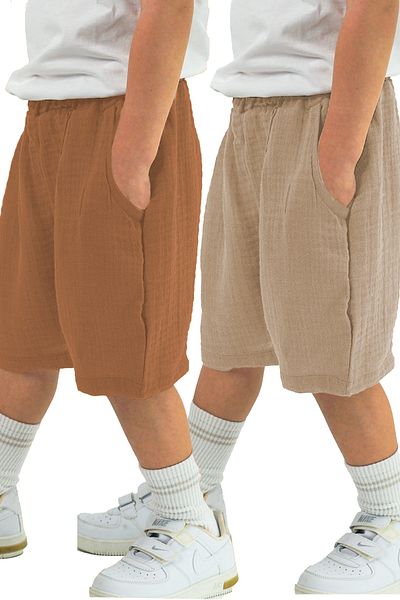 Catz Kids Pack of 2 Double Muslin Soho Shorts (Mink and Coffee)