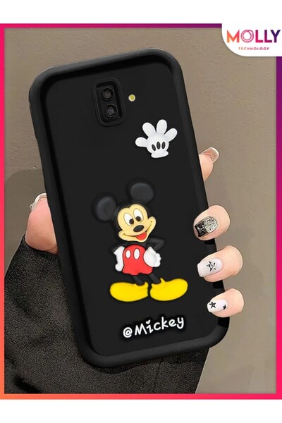 Molly Samsung Galaxy J6 PLUS Için Siyah Kenarları Kalın 3d Kabartmalı Mickey Silikon Kılıf