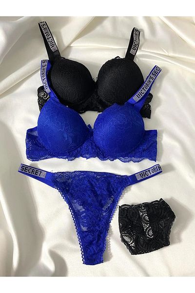Beyaz Gelincik Underwear Γυναικείο σετ εσώρουχα με δαντέλα με πέτρα με επένδυση Push Up Σετ εσώρουχα Διπλό πακέτο Πλεονέκτημα