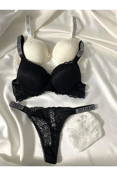 Beyaz Gelincik Underwear Γυναικείο σετ εσώρουχα με δαντέλα με πέτρα με επένδυση Push Up Σετ εσώρουχα Διπλό πακέτο Πλεονέκτημα