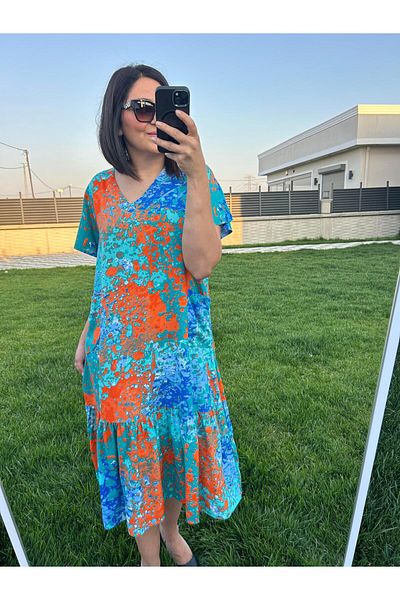 charamela Plus Size Below Knee Patterned Woven Dress -Bge94