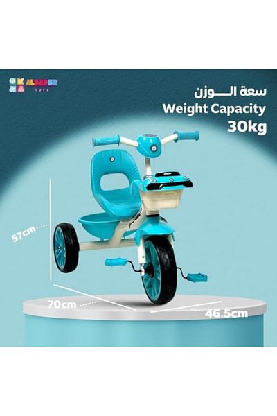ALBADER دراجة ثلاثية العجلات للاستخدام الداخلي والخارجي، لعبة ركوب الدراجة مع تأثيرات صوتية وأضواء، دراجة ثلاثية العجلات