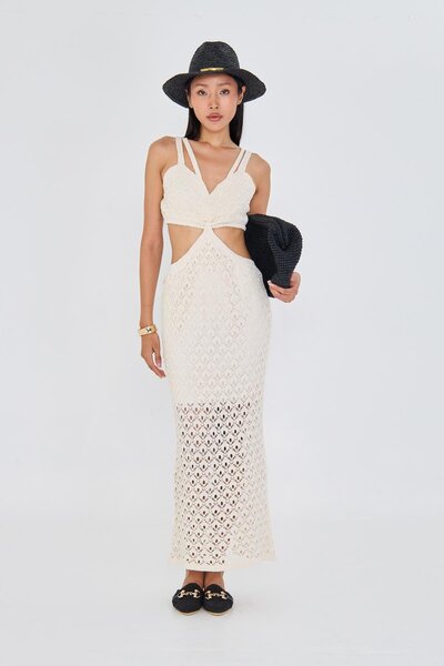 TIFFANY&TOMATO Askılı Ajurlu Uzun Elbise