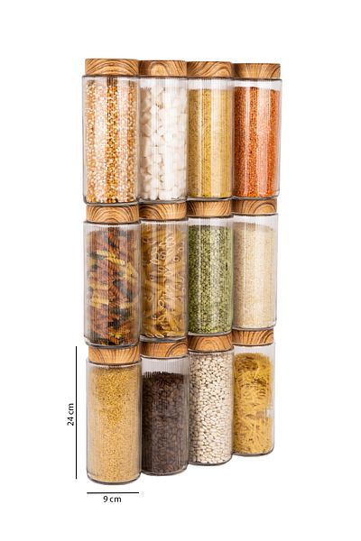naturelove 12 Pieces Wooden Look Glass Jar with Lid and Food Storage Container 1500 ml