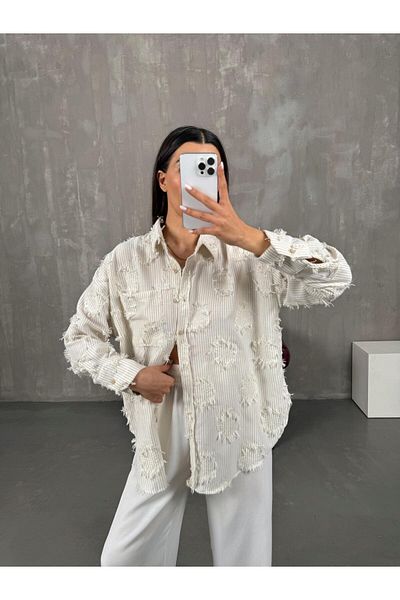 MissPul Mink Striped Tassel Detailed Linen Shirt