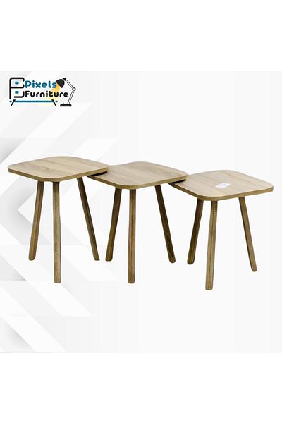PixelsFurniture طقم طاولات تركية لتقديم القهوة والشاي بتصميم مربع 3 قطع من بكسل الأثاث