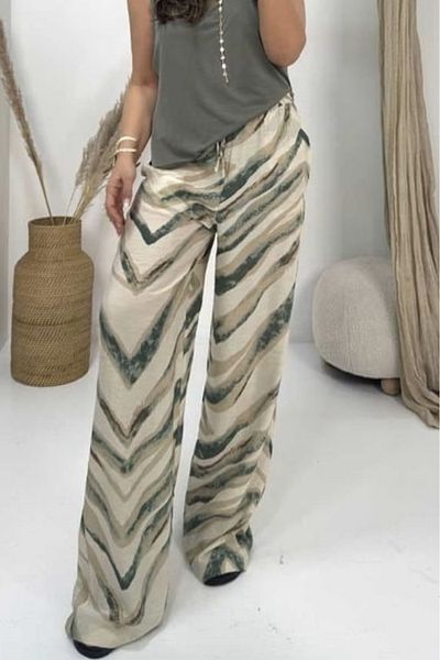 Suzi Elastic Waist Patterned Loose Fit Trousers 29724