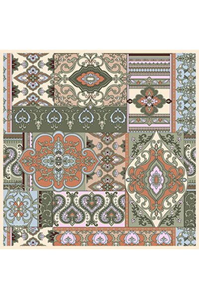 İpekhan Mosaic Green Orange Cotton Viscose Scarf